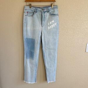 Light Blue Women's Jeans with 'I Am Happy' Print